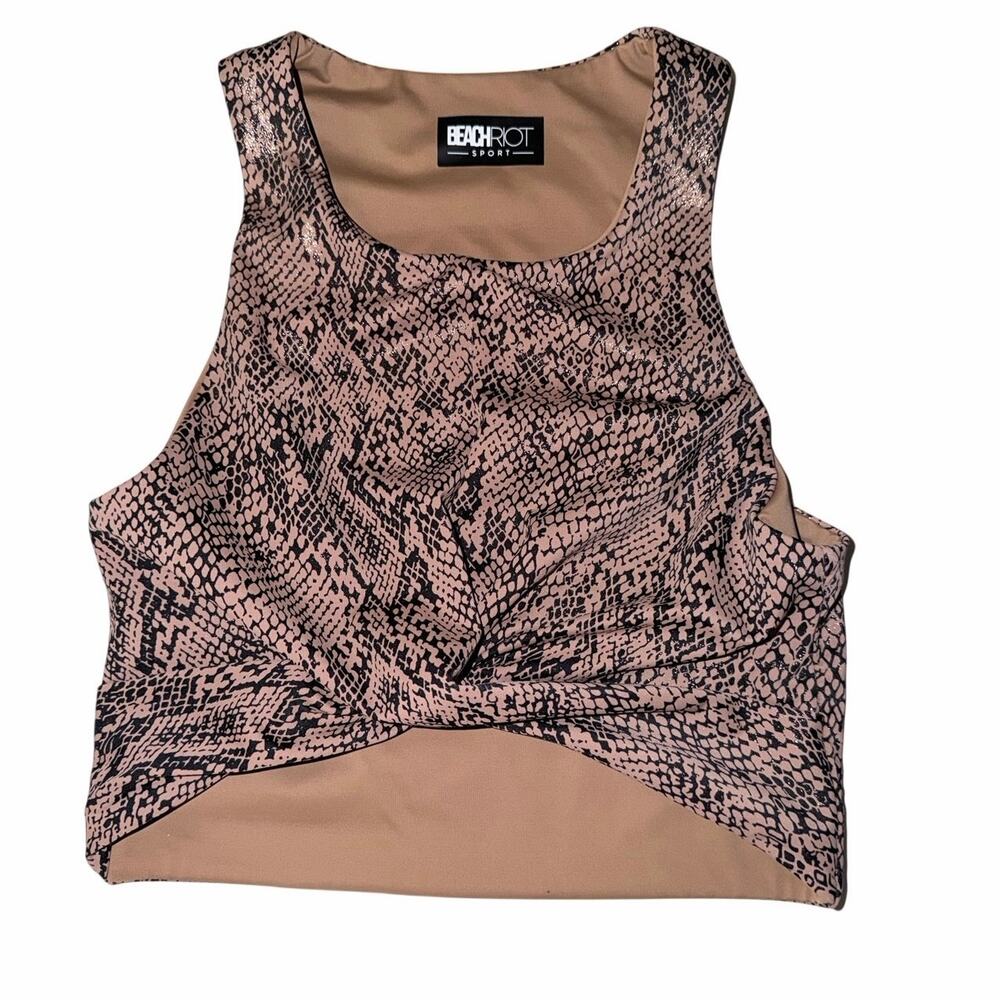 Beach riot sport tan snakeskin print fitted cropped tank large USA made festival